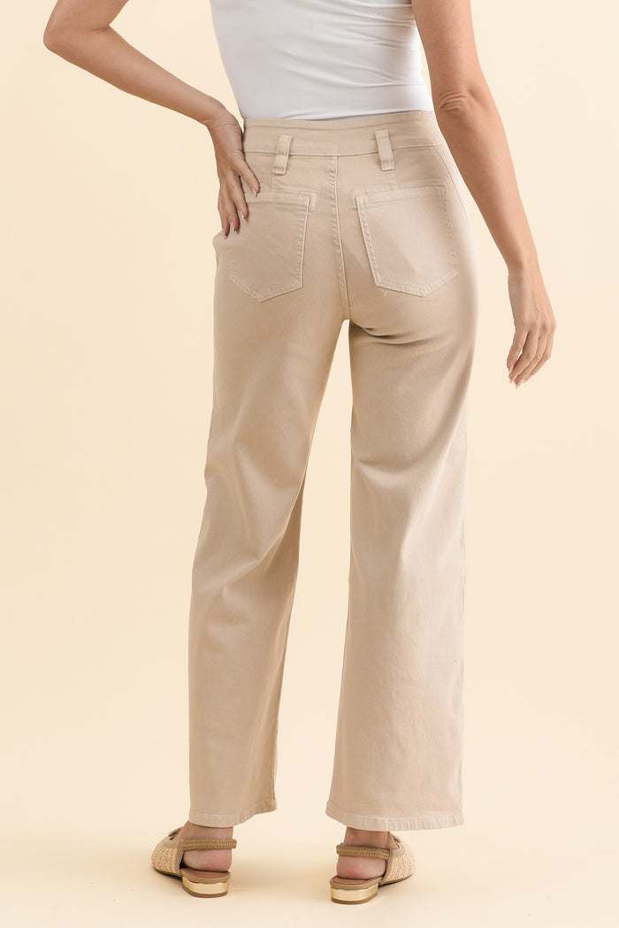 Orwell Beige Straight Leg Jeans,Brunette model,alt text|model:MJ