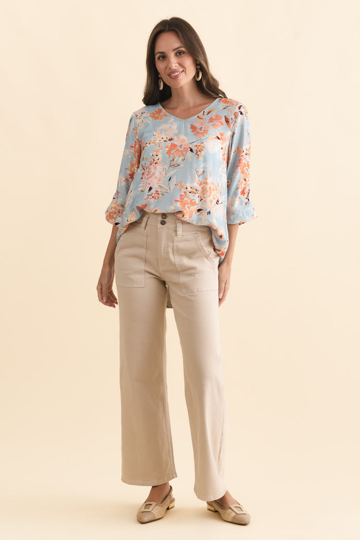 Orwell Beige Straight Leg Jeans,Brunette model,alt text|model:MJ