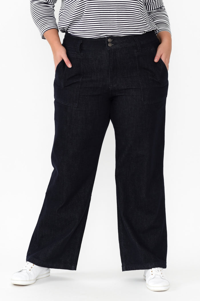 Orwell Dark Blue Straight Leg Jeans,Blonde model,plus-size,curve-bottoms,plus-size-Pants,plus-size-jeans,alt text|model:Caitlin