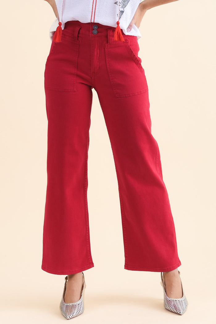 Orwell Red Straight Leg Jeans,Front,Brunette model,alt text|model:MJ