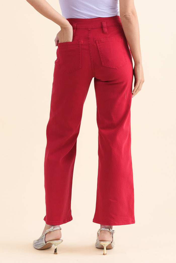 Orwell Red Straight Leg Jeans,Back,Brunette model,alt text|model:MJ