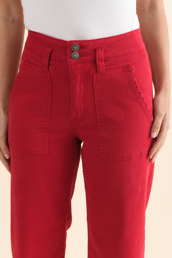 Orwell Red Straight Leg Jeans,Detail,Brunette model,alt text|model:MJ