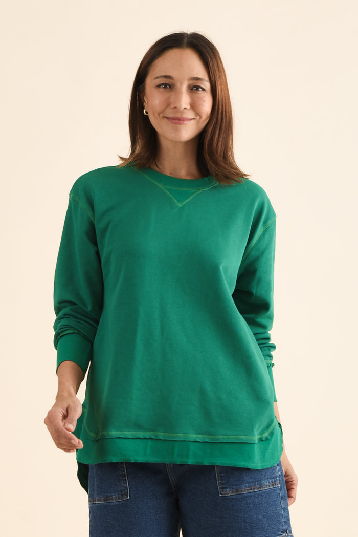 Osbourne Dark Green Cotton Sweatshirt,Front,Brunette model,alt text|model:Cara