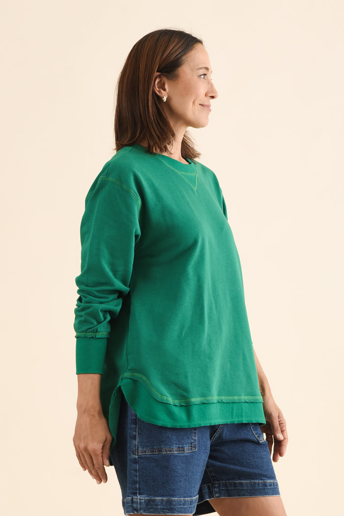 Osbourne Dark Green Cotton Sweatshirt,Side,Brunette model,alt text|model:Cara