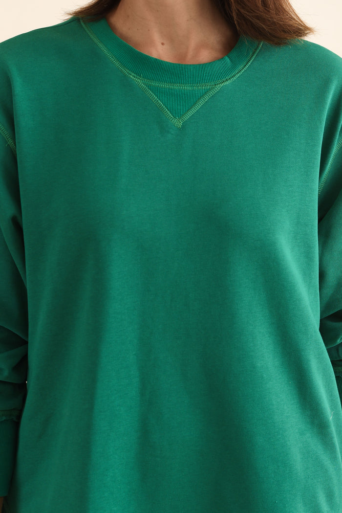 Osbourne Dark Green Cotton Sweatshirt,Detail,Brunette model,alt text|model:Cara