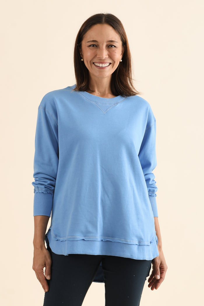Osbourne Light Blue Cotton Sweatshirt,Front,Brunette model,alt text|model:Cara