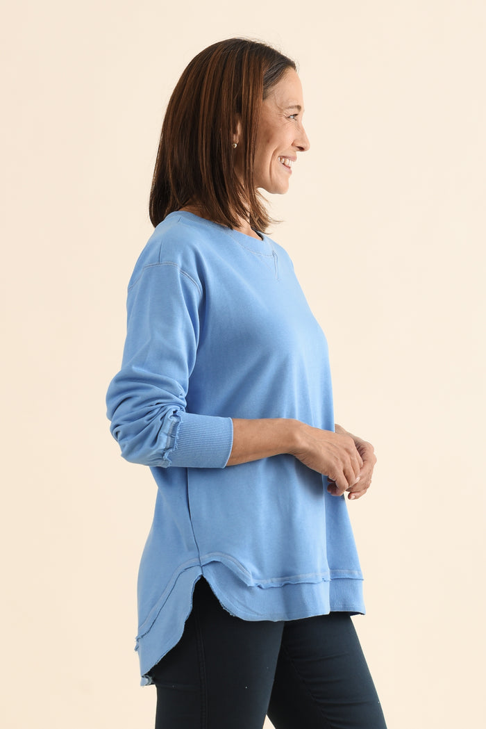Osbourne Light Blue Cotton Sweatshirt,Side,Brunette model,alt text|model:Cara