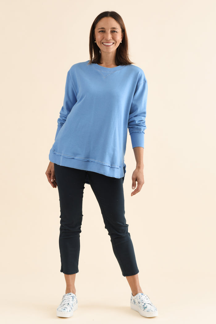 Osbourne Light Blue Cotton Sweatshirt,Full Body,Brunette model,alt text|model:Cara
