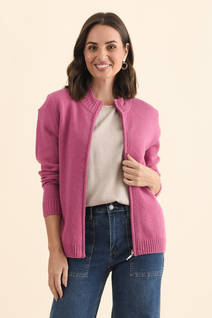 Pacey Pink Wool Zip Jacket,Brunette model,alt text|model:MJ