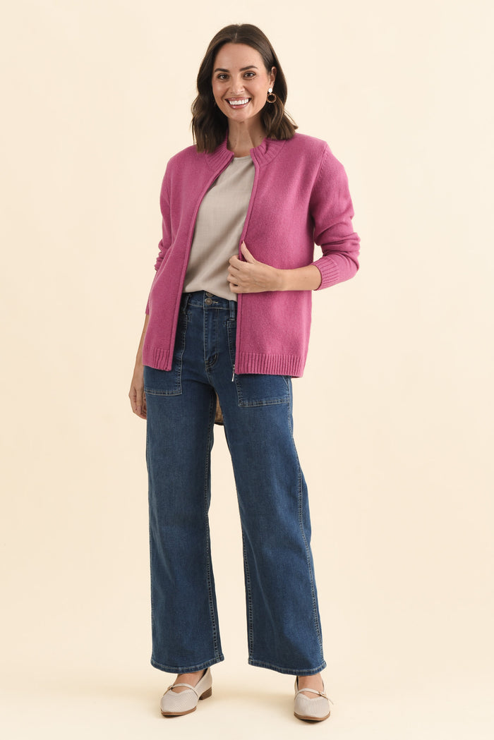 Pacey Pink Wool Zip Jacket,Brunette model,alt text|model:MJ