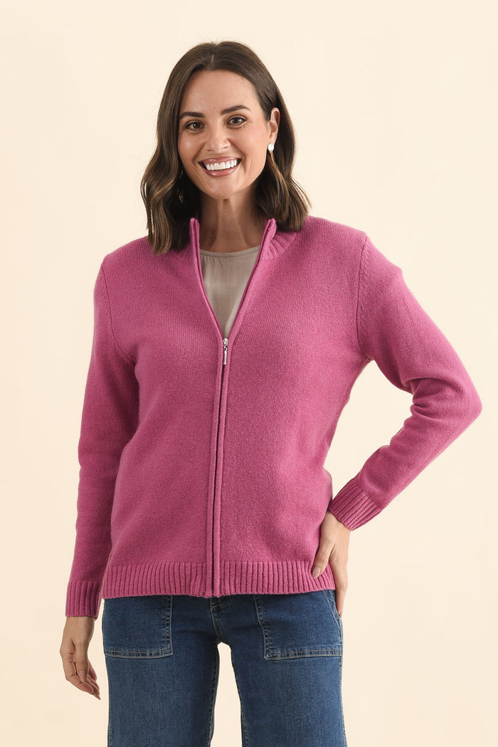 Pacey Pink Wool Zip Jacket,Brunette model,alt text|model:MJ
