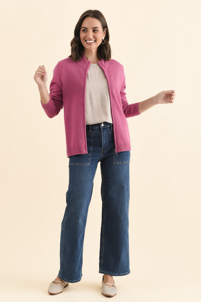 Pacey Pink Wool Zip Jacket,Brunette model,alt text|model:MJ