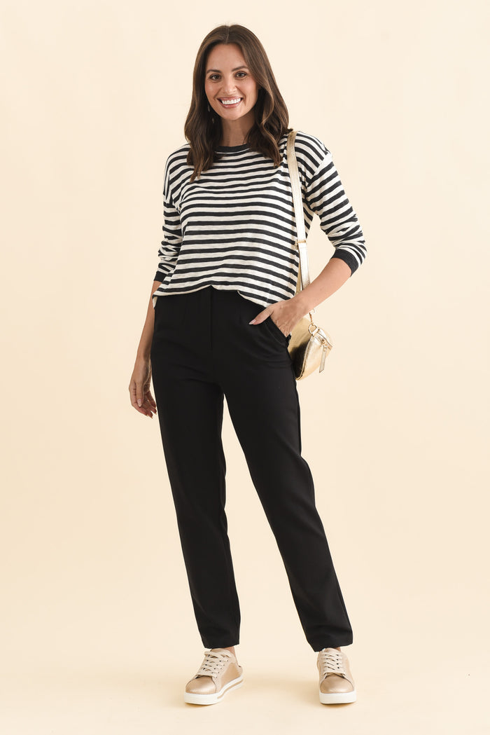 Paloma Black Straight Leg Pants,Brunette model,alt text|model:MJ
