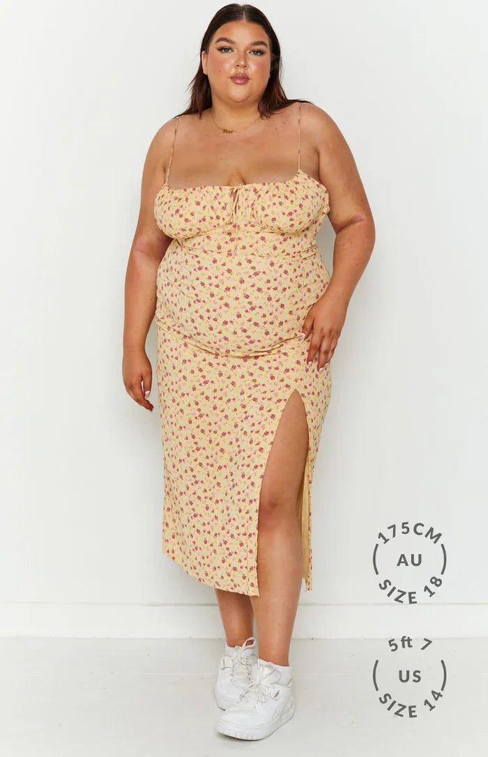 Paloma Yellow Floral Midi Dress