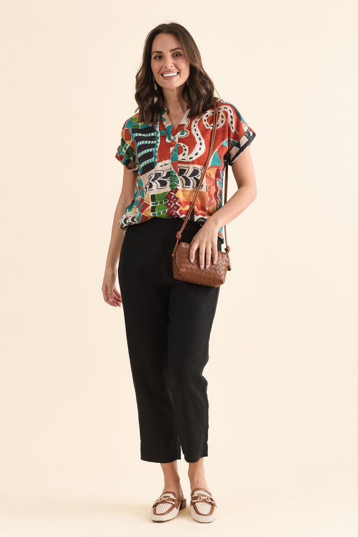 Paolo Black Linen 7/8 Pants