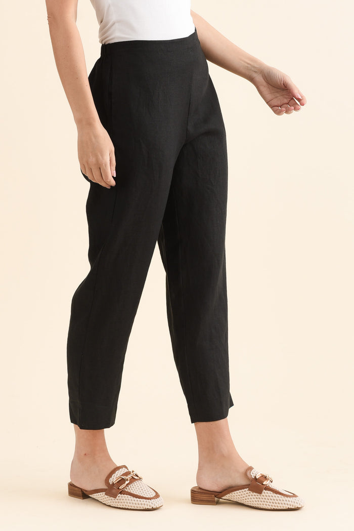 Paolo Black Linen 7/8 Pants