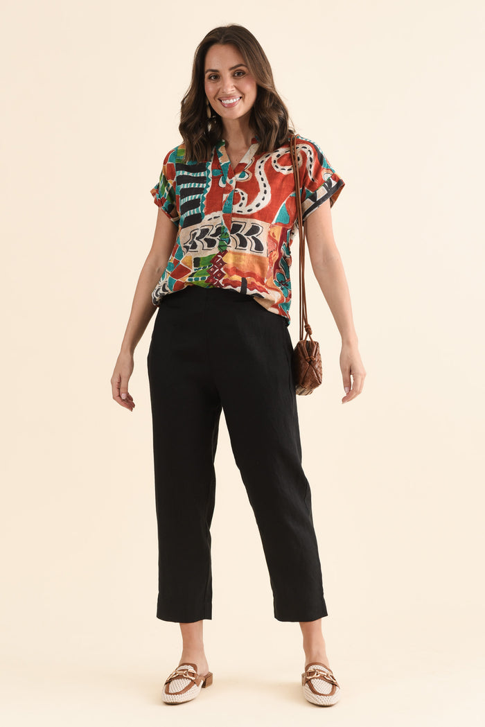 Paolo Black Linen 7/8 Pants