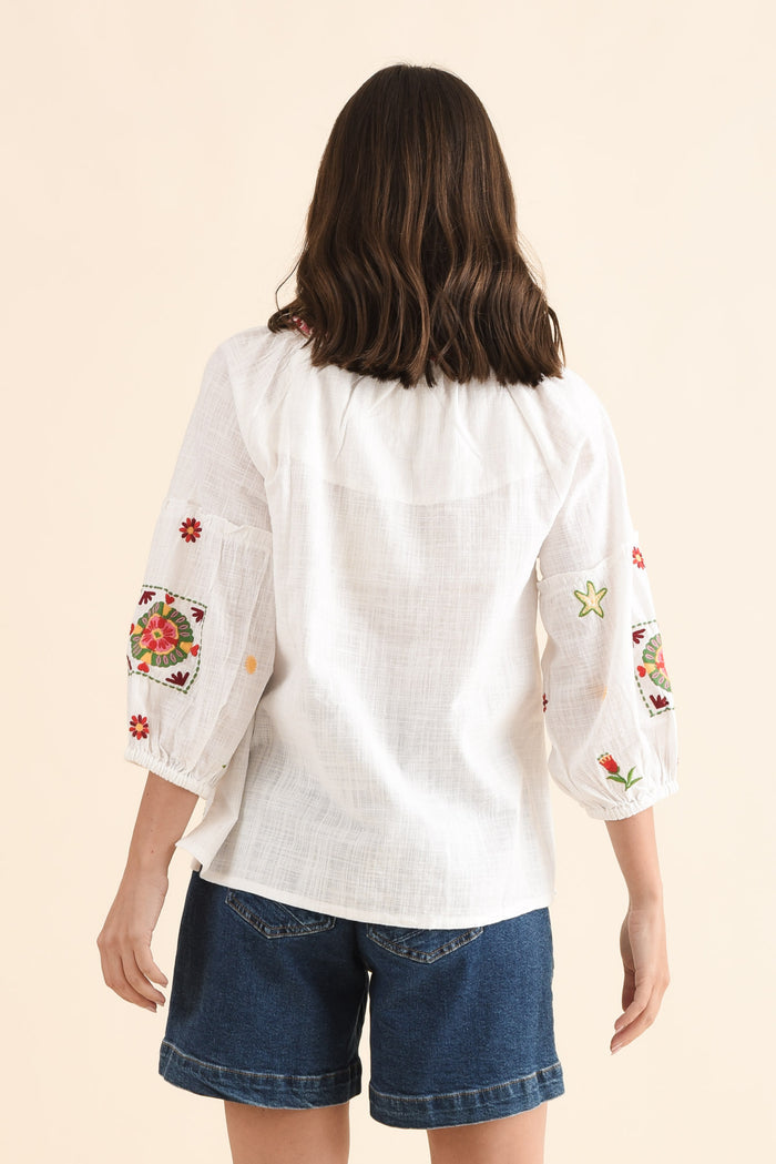 Paradiso Cream Beach Cotton Tassel Top,Back,Brunette model,alt text|model:MJ