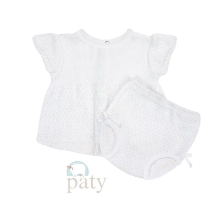 Paty 2-Piece Flutter Sleeve
Diaper Set W/Bows (6 months)