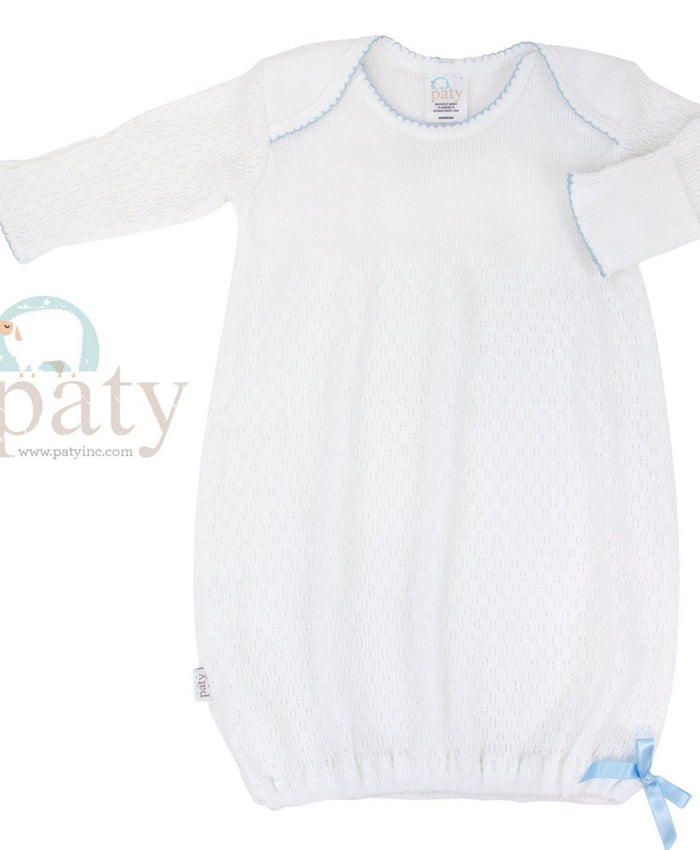Paty Knit Overlap Shoulder Gown-Blue Trim
