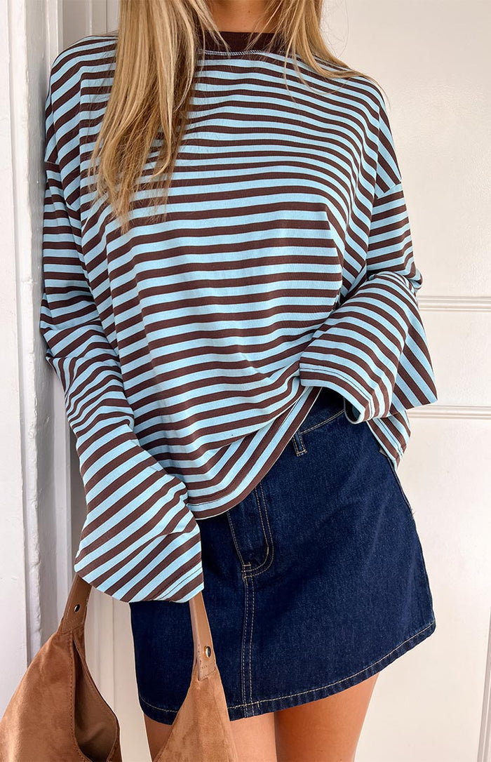 Beginning Boutique Penny Dark Denim Mini Skirt dark denim A-line mini skirt with contrast stitching