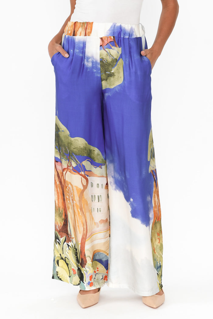 Persephone Cobalt Vista Wide Leg Pants,Brunette model,alt text|model:Brontie