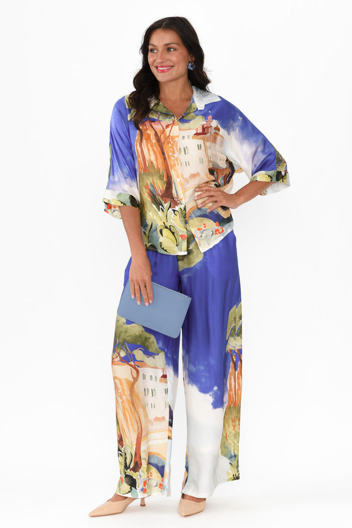 Persephone Cobalt Vista Wide Leg Pants,Brunette model,alt text|model:Brontie