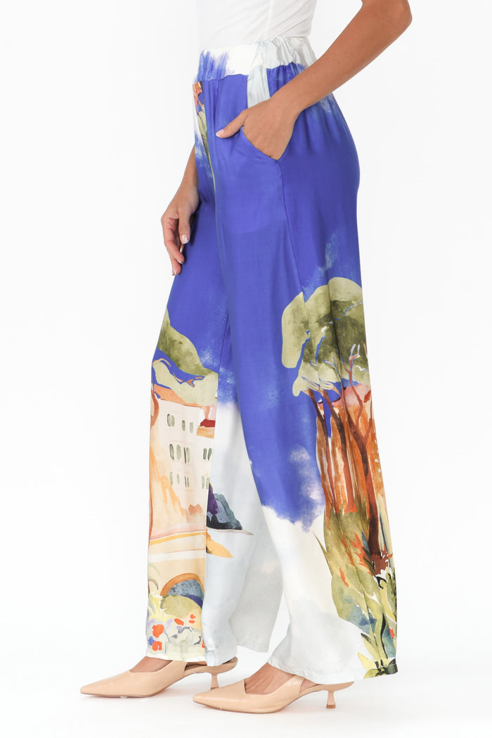 Persephone Cobalt Vista Wide Leg Pants,Brunette model,alt text|model:Brontie