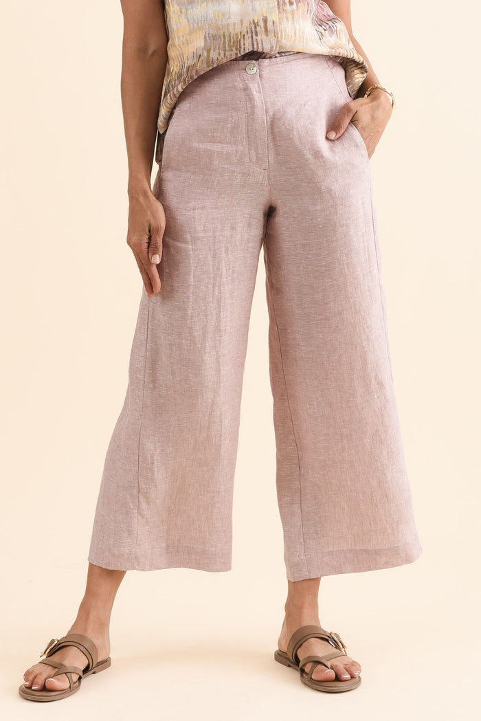 Persia Blush Linen Pocket Pants,Front,Brunette model,alt text|model:Cara