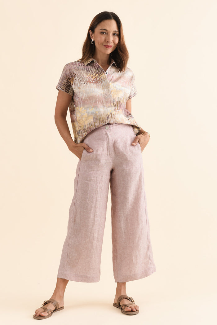 Persia Blush Linen Pocket Pants,Full Body,Brunette model,alt text|model:Cara