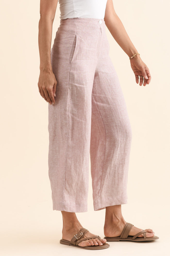 Persia Blush Linen Pocket Pants,Side,Brunette model,alt text|model:Cara
