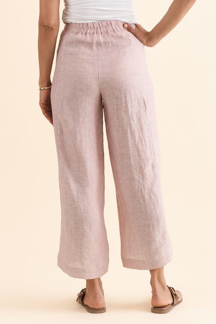 Persia Blush Linen Pocket Pants,Back,Brunette model,alt text|model:Cara