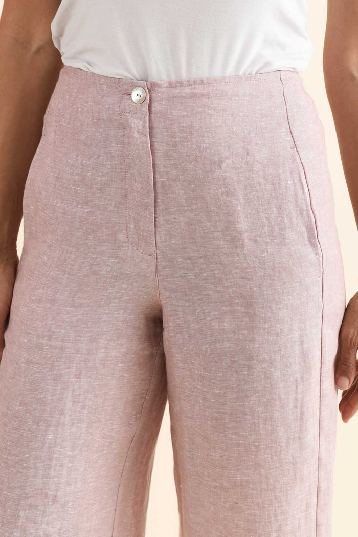 Persia Blush Linen Pocket Pants,Detail,Brunette model,alt text|model:Cara