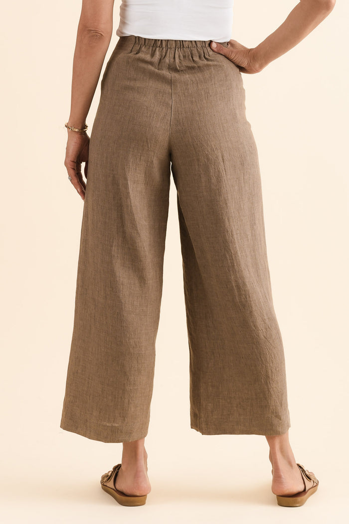 Persia Mocha Linen Pocket Pants,Back,Brunette model,alt text|model:Cara