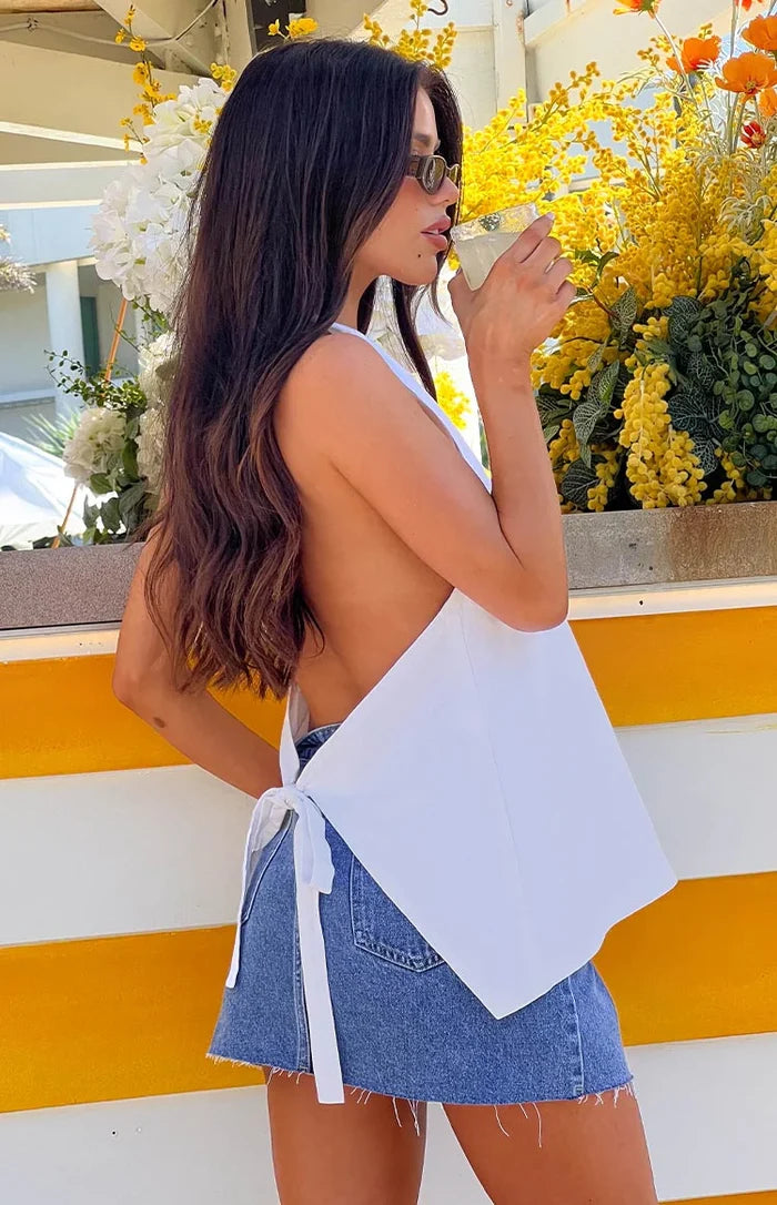 Petie White Linen Blend Top
