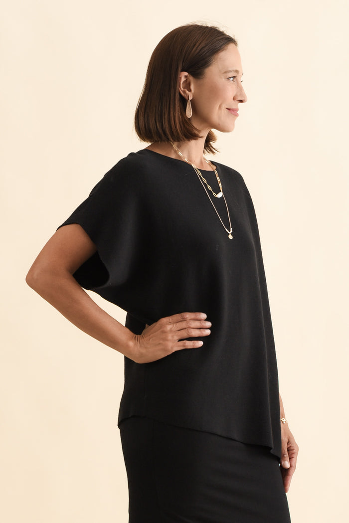 Petra Black Cotton Blend Knit Top,Brunette model,alt text|model:Cara