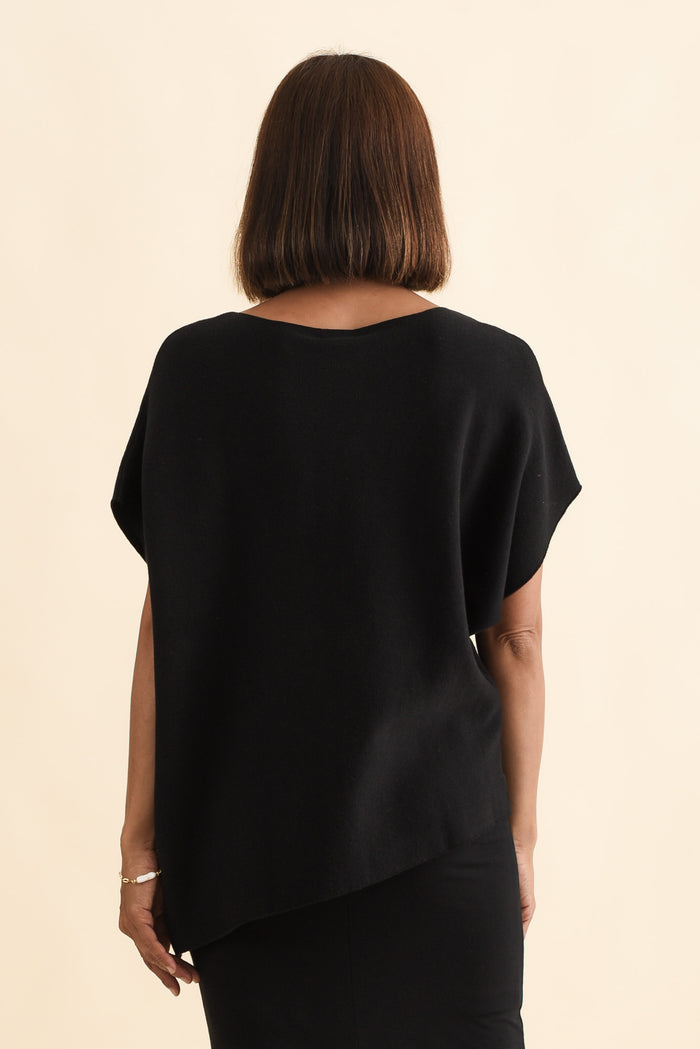 Petra Black Cotton Blend Knit Top,Brunette model,alt text|model:Cara