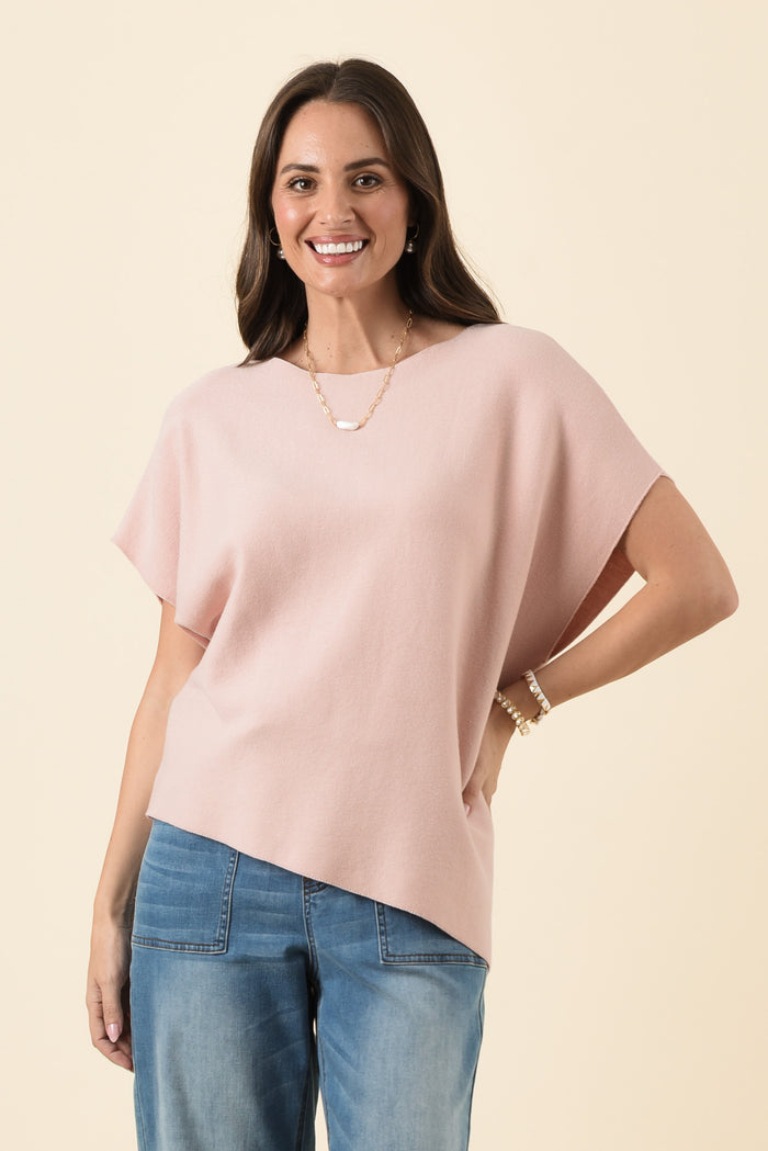 Petra Blush Cotton Blend Knit Top,Brunette model,selected-design-mj