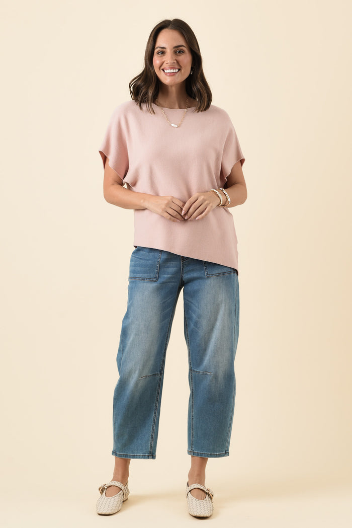 Petra Blush Cotton Blend Knit Top,Brunette model,alt text|model:MJ