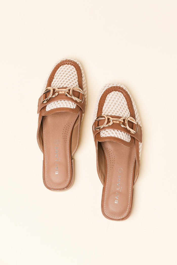 Pimms Tan Leather Buckle Mule