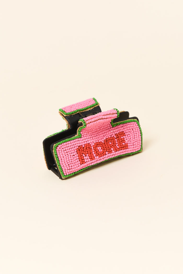 Pink Amore Beaded Claw Clip