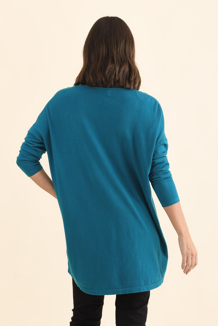 Piper Teal V Neck Knit Jumper,Brunette model,alt text|model:MJ