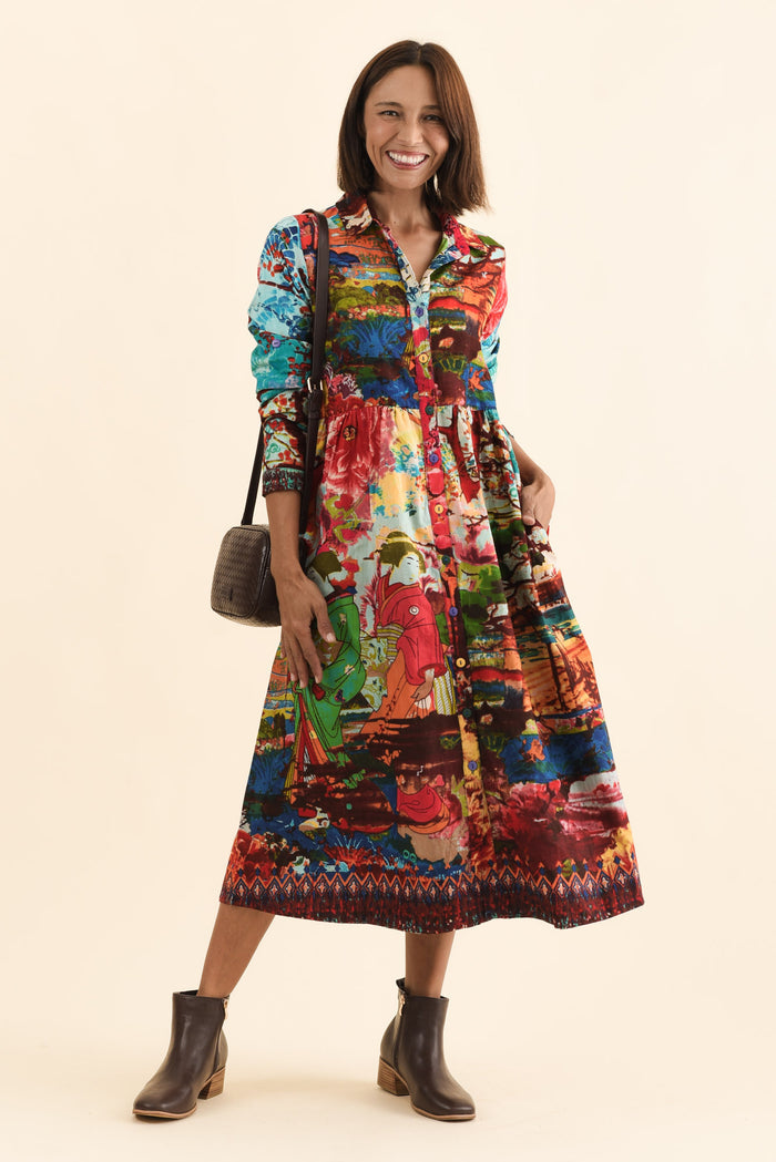 Platt Red Garden Pocket Shirt Dress,Brunette model,alt text|model:Cara