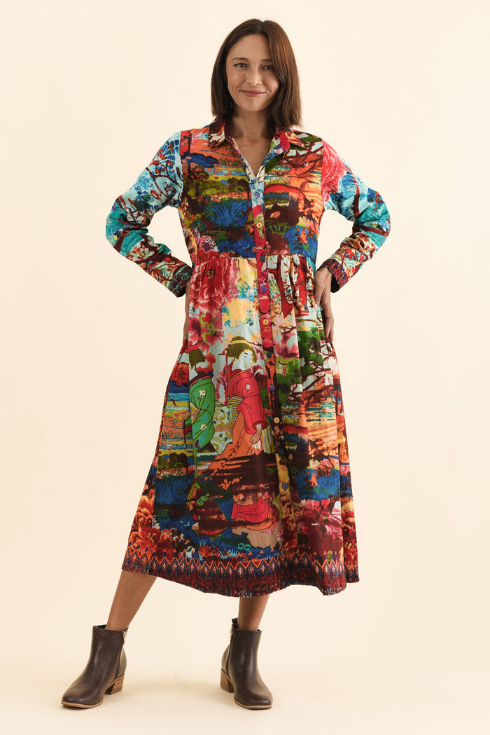 Platt Red Garden Pocket Shirt Dress,Brunette model,alt text|model:Cara
