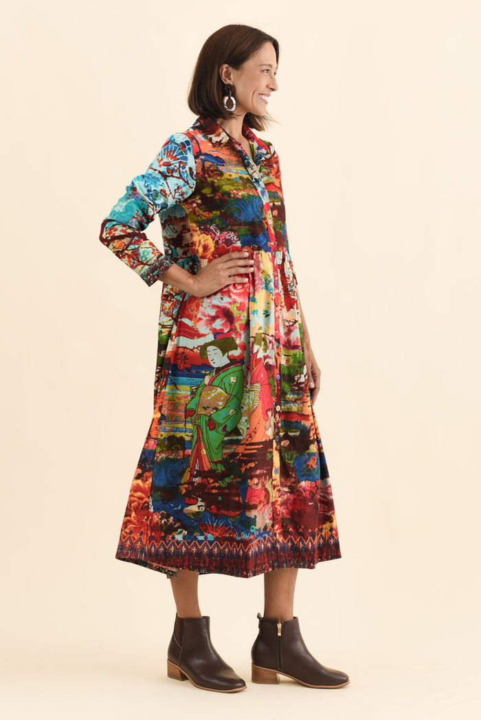 Platt Red Garden Pocket Shirt Dress,Brunette model,alt text|model:Cara