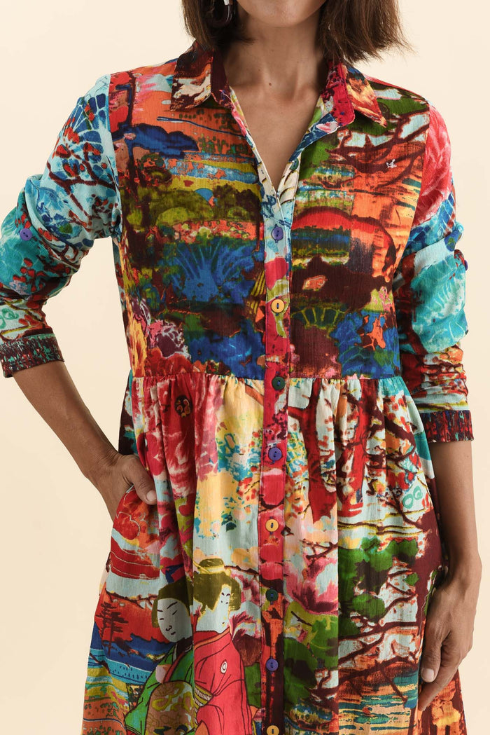 Platt Red Garden Pocket Shirt Dress,Brunette model,alt text|model:Cara