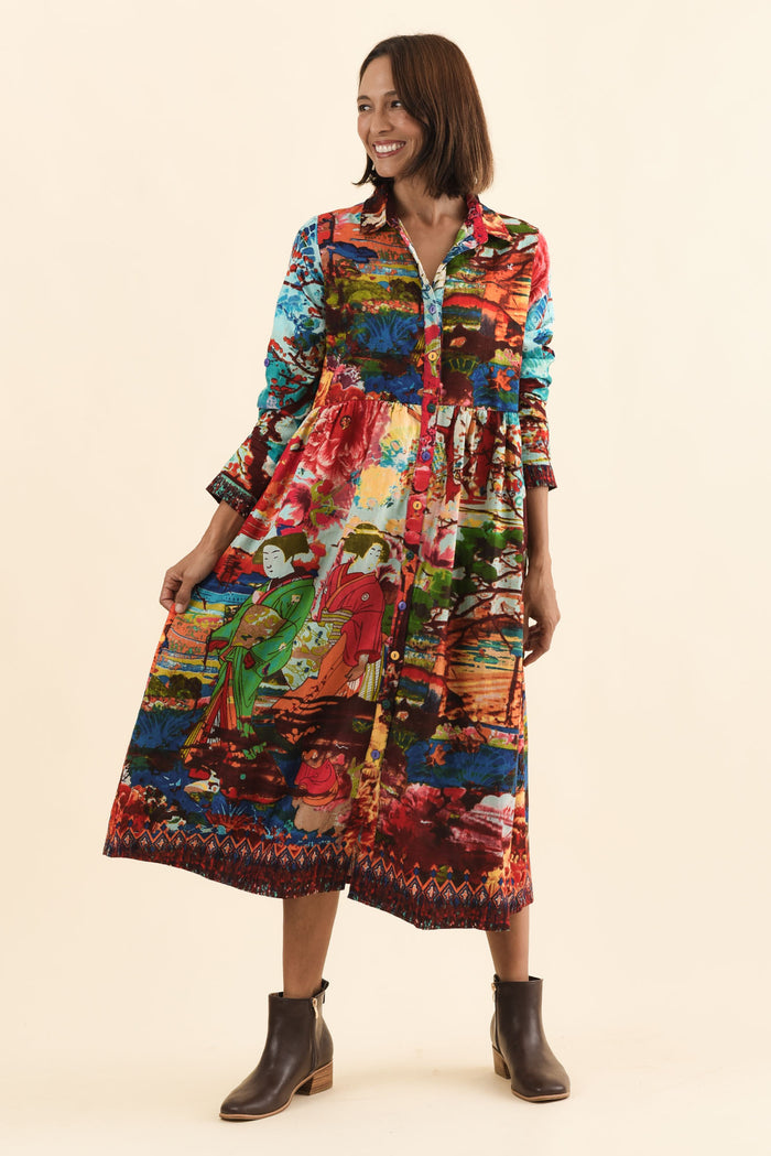 Platt Red Garden Pocket Shirt Dress,Brunette model,alt text|model:Cara