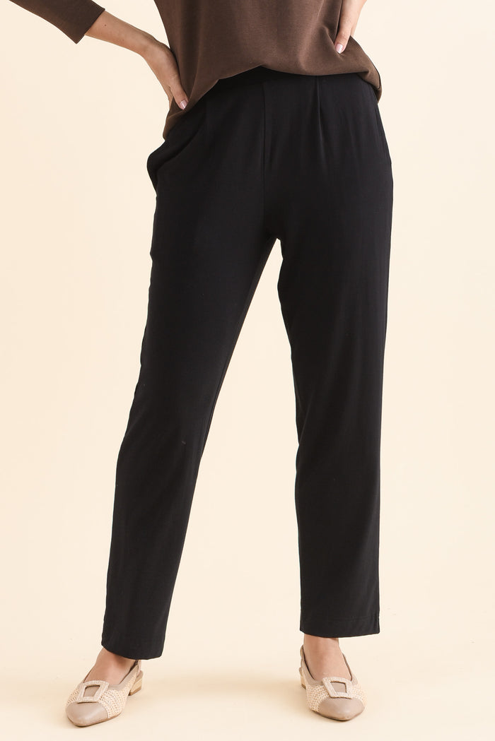 Polaris Black Bamboo Pants,Front,Brunette model,alt text|model:MJ