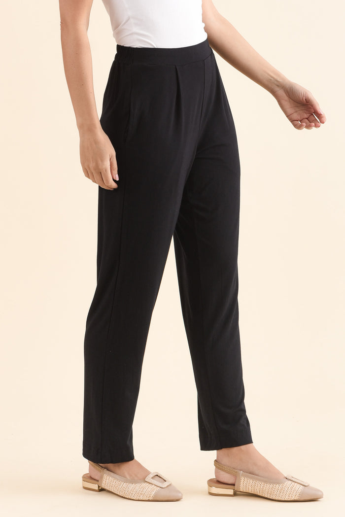 Polaris Black Bamboo Pants,Side,Brunette model,alt text|model:MJ