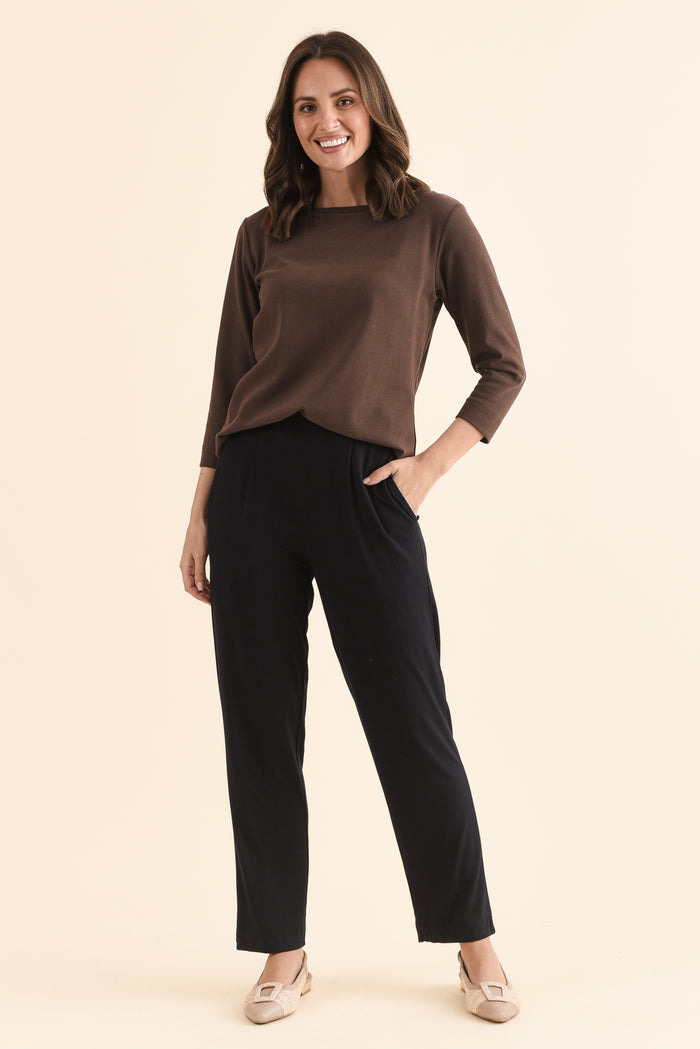 Polaris Black Bamboo Pants,Full Body,Brunette model,alt text|model:MJ